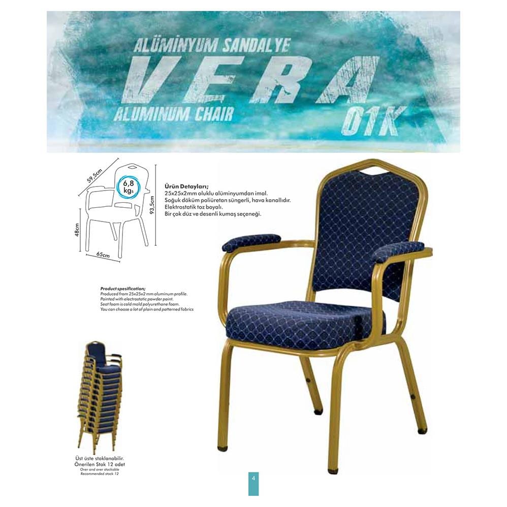 VERA 01 K banket sandalyesi, Alüminyum Banket / Hilton Sandalyeler – Banketçi Mobilya | otel, düğün ve kongre için — görsel 3